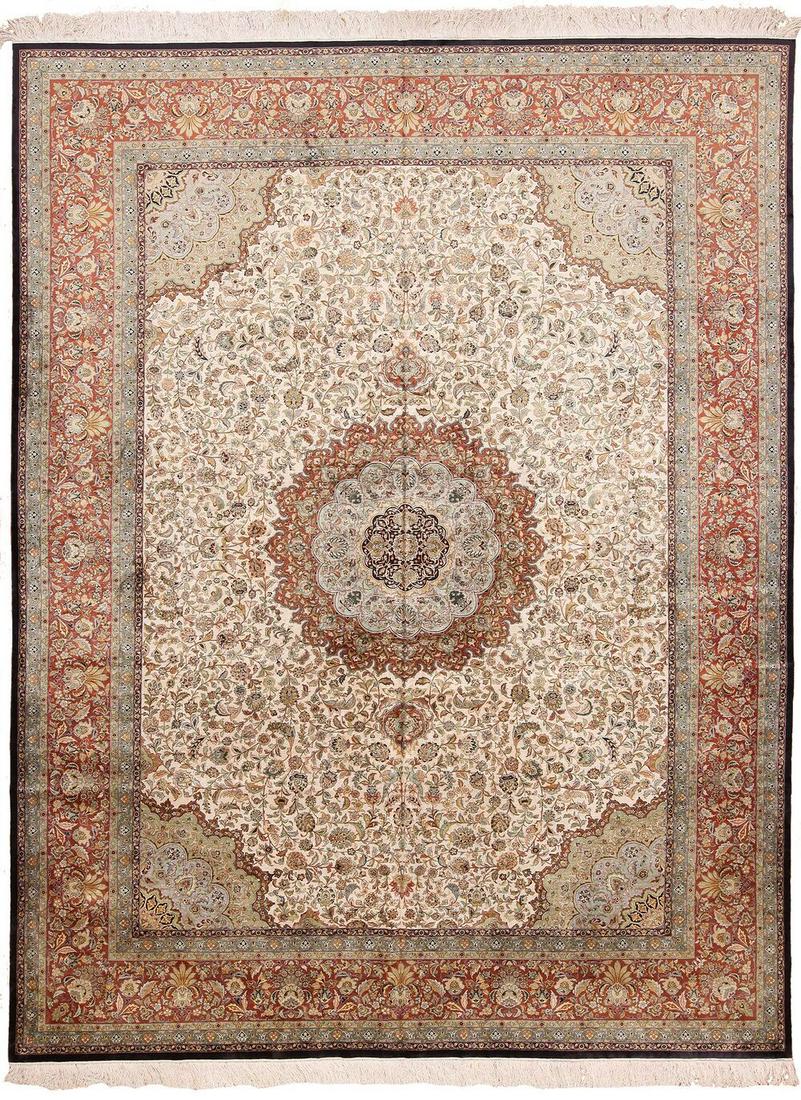 Silk Vintage Tabriz Design Rug 12 ft 2 in x 9 ft 2 in (3.7 m x 2.79 m) (1 of 8)