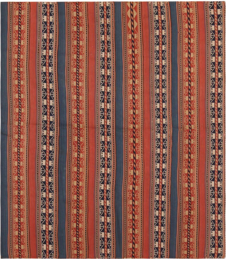 Antique Persian Jajim Flat Woven Kilim Rug 5 ft 8 in x 5 ft 1 in (1.72 m x 1.54 m) (1 of 6)