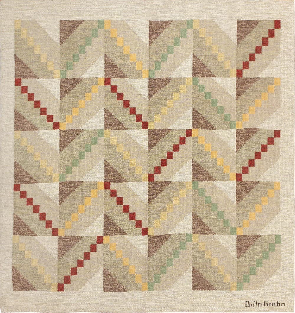 Vintage Scandinavian Swedish Rug By Brita Grahn 6 ft 8 in x 6 ft 5 in (2.03 m x 1.96 m) (1 of 9)