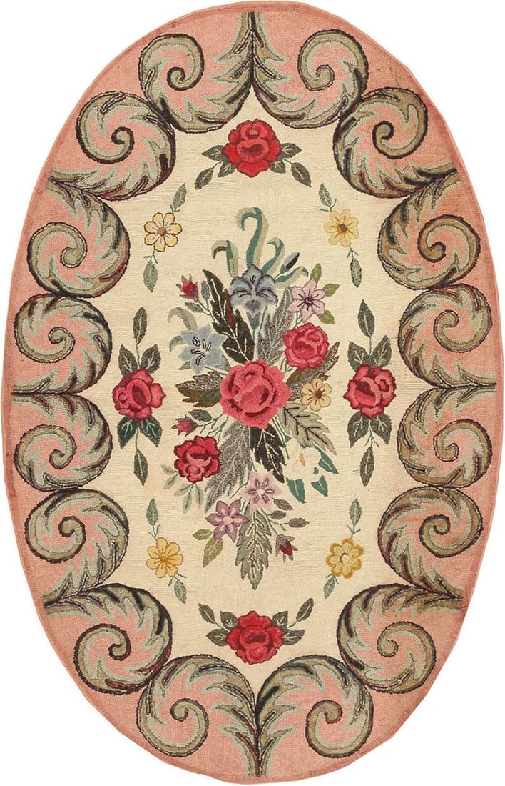 No Reserve - Antique Hooked American Round Oval Rug 6 ft 1 in x 4 ft (1.85 m x 1.22 m) (1 of 9)