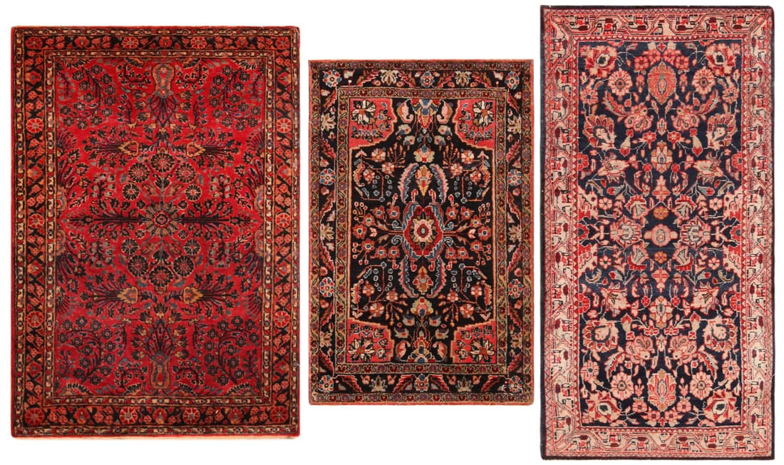Set of 3 Antique Persian Sarouk Rugs 4 ft 2 in x 2 ft (1.27 m x 0.6 m)+3 ft 2 in x 2 ft (0.96 m x (1 of 1)