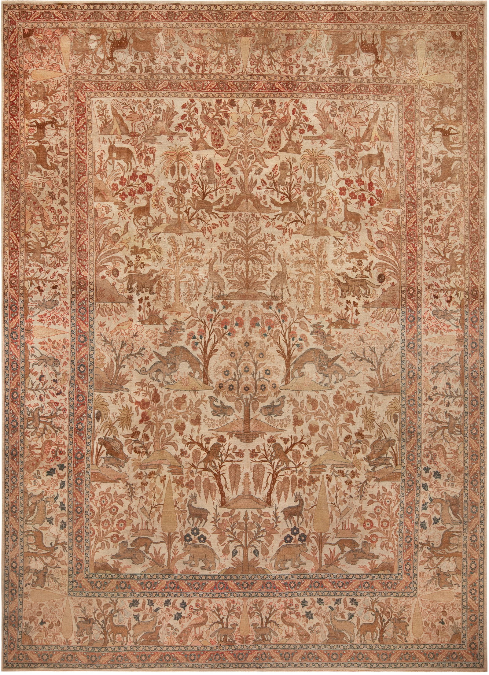 Antique Tabriz Haj Jallili Garden and Animal Design Persian Rug 13 ft 2 in x 9 ft 8 in (4.01 m x (1 of 11)