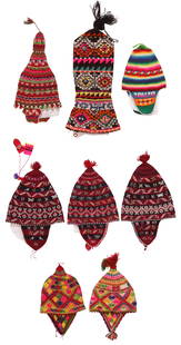 A Group of Eight Peruvian Knitted Hats: A Group of Eight Peruvian Knitted Hats