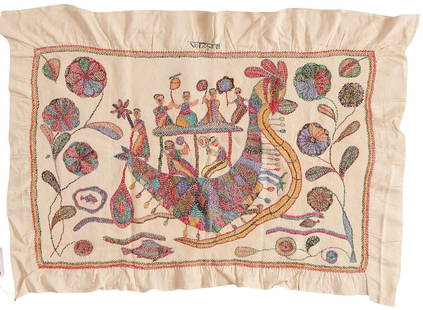 A Bengali Pictorial Kantha: A Bengali Pictorial Kantha 20th Century 36 in. x 24 in.