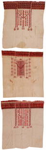 Group of Three Palestinian Embroidered Ghudgehs (Veils): Group of Three Palestinian Embroidered Ghudgehs (Veils) Early 20th Century Each approximately 54 in. x 48 in.54 in. x 48 in.55 in. x 48 in.55 in. x 46 in.