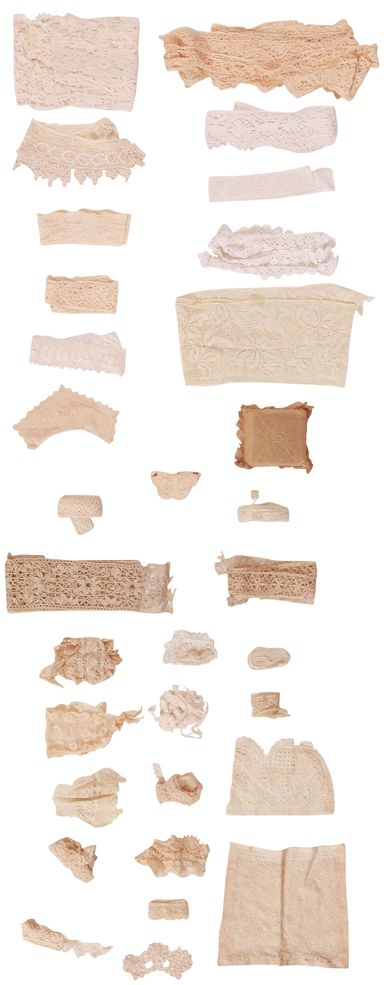 A Group of Forty Lace and Crochet Borders, Together with Two Lace Pin Cushions: A Group of Forty Lace and Crochet Borders, Together with Two Lace Pin Cushions 19th Century and Later
