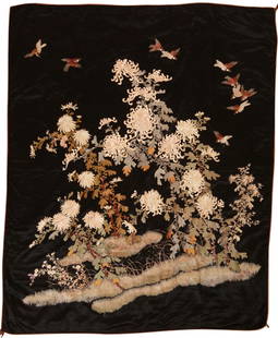 A Chinese Embroidered Silk Hanging: A Chinese Embroidered Silk Hanging 20th Century 81 in. x 67 in.