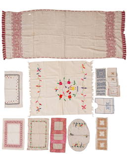 A Group of Assorted Linens, Including a Peruvian Embroidery (31 pieces total): A Group of Assorted Linens, Including a Peruvian Embroidery (31 pieces total) 20th Century and Earlier 35 in. x 31 in., the Peruvian Cloth