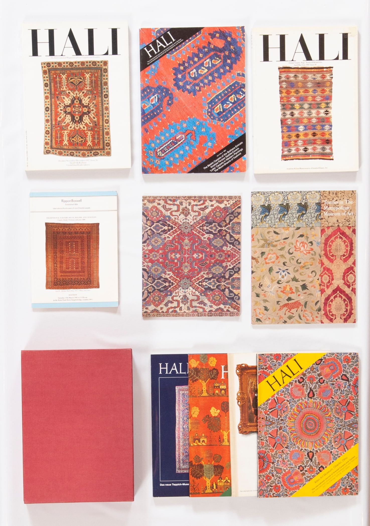 A Group of Ten Catalogus and Magazines: Textiles in the MET, 1995; Islamic Carpets, MET; Rippon (1 of 4)