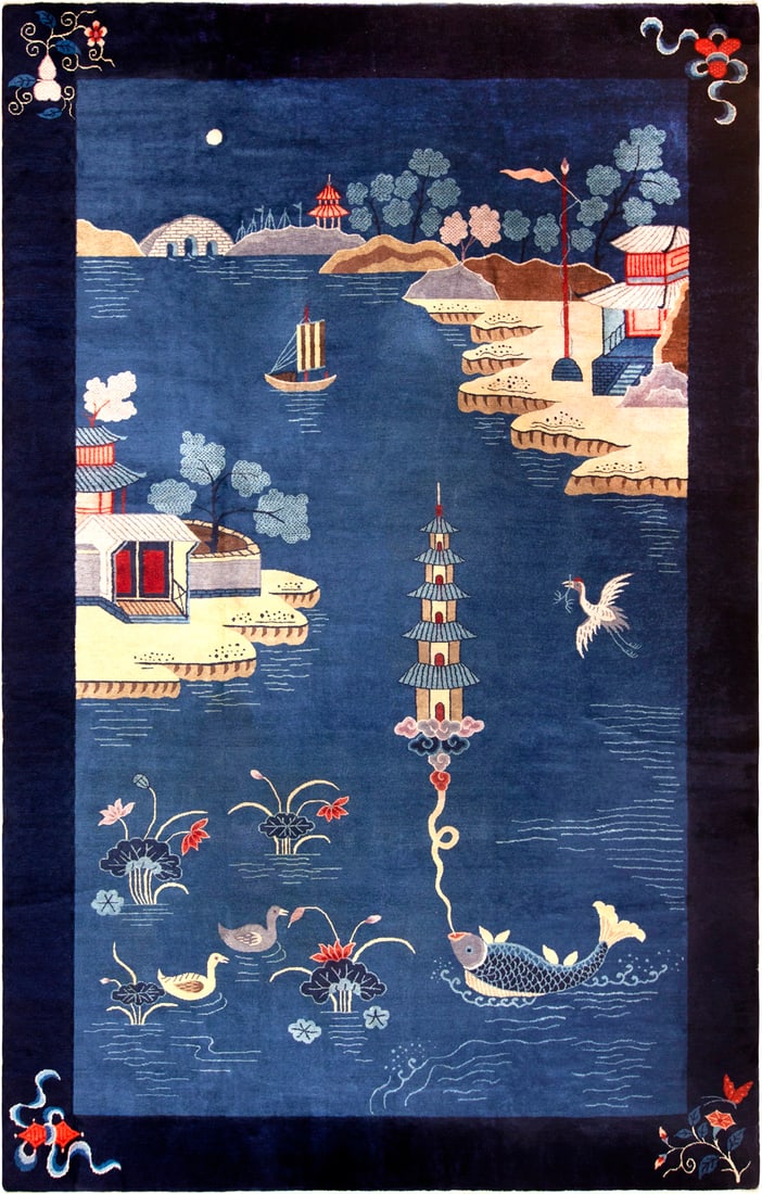 Antique Chinese Art Deco Scenic Rug 14 ft 7 in x 9 ft 5 in (4.44 m x 2.87 m) (1 of 10)