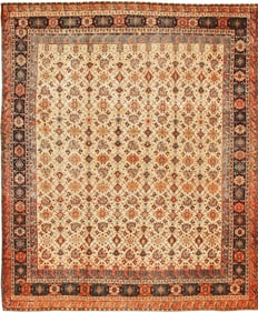 No Reserve - Classic Mina Khani Pattern Antique Persian Bibikabad Rug 13 ft x 11 ft (3.96 m x 3.35 m