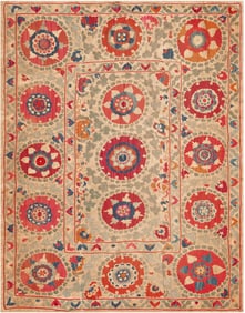 Antique Uzbek Suzani Textile 4 ft 4 in x 3 ft 5 in (1.32 m x 1.04 m)