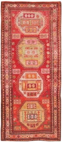 No Reserve - Antique Tribal Caucasian Kazak Carpet 9 ft 8 in x 4 ft 3 in (2.95 m x 1.3 m)