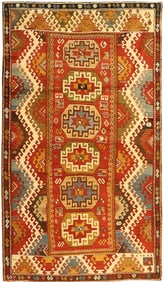 No Reserve - Vintage Tribal Caucasian Kazak Rug 7 ft 11 in x 4 ft 6 in (2.41 m x 1.37 m)