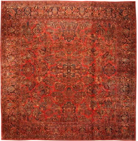 No Reserve - Antique Floral Persian Sarouk 13 ft 6 in x 13 ft 4 in (4.11 m x 4.06 m)