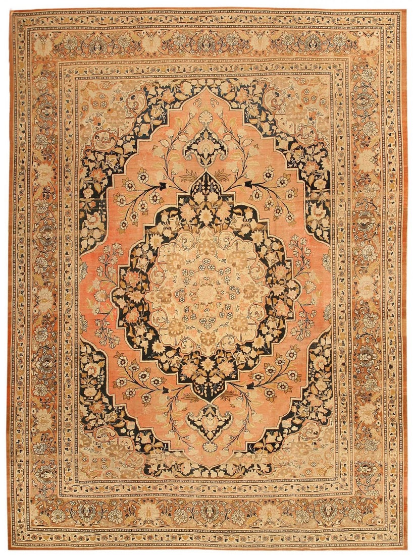 No Reserve - Antique Finely Woven Persian Tabriz Haji Jalili Rug 12 ft 5 in x 9 ft 4 in (3.78 m x 2. (1 of 9)