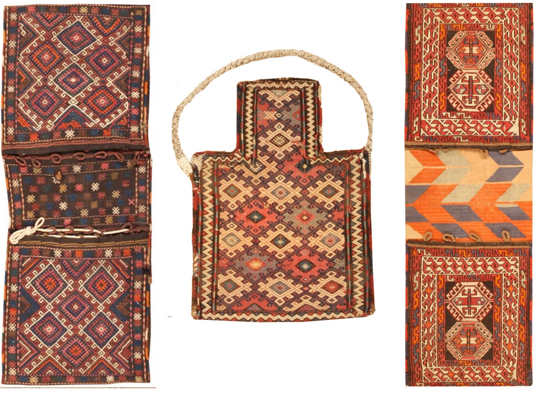 No Reserve - 2 Antique Sumak Salt Bags + Persian Kurdish Saddlebag (1 of 16)