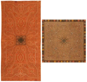 No Reserve - 2 Fine Antique Persian Shawls 9 ft 2 in x 4 ft 6 in (2.79 m x 1.37 m)+5 ft 11 in x 5 ft