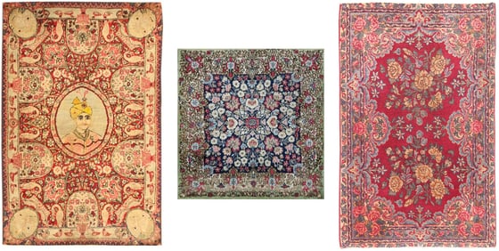 No Reserve - Set of 3 Antique Persian Kerman Rugs 3 ft 3 in x 2 ft 2 in (0.99 m x 0.66 m)+2 ft 1 in 