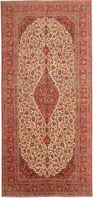No Reserve - Large Gallery Size Antique Kashan Persian Rug 19 ft 6 in x 9 ft (5.94 m x 2.74 m)