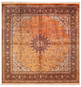 Silk Vintage Persian Qum Square Shape Rug 8 ft 2 in x 8 ft 1 in (2.48 m x 2.46 m)