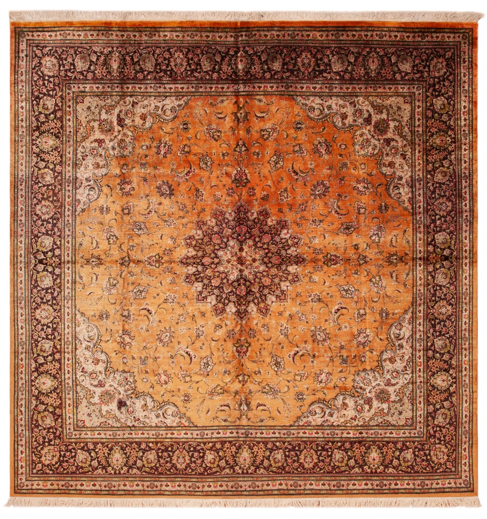 Silk Vintage Persian Qum Square Shape Rug 8 ft 2 in x 8 ft 1 in (2.48 m x 2.46 m) (1 of 8)