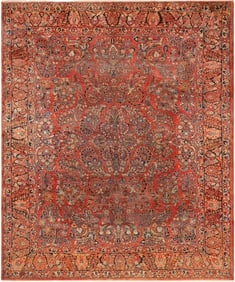 No Reserve - Antique Persian Sarouk Rug 9 ft 6 in x 7 ft 11 in (2.89 m x 2.41 m)