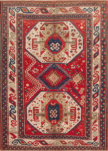 No Reserve - Antique 19th Century Caucasian Kazak Rug 7 ft 5 in x 5 ft 5 in (2.26 m x 1.65 m): Inventory of the late Albert Karmely Antique 19th Century Caucasian Kazak Rug Size: 7 ft 5 in x 5 ft 5 in (2.26 m x 1.65 m) Collection of Antique Rugs, Vintage Rugs & Modern Carpets.