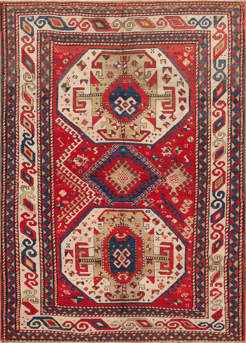 No Reserve - Antique 19th Century Caucasian Kazak Rug 7 ft 5 in x 5 ft 5 in (2.26 m x 1.65 m)
