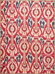 No Reserve - Silk Antique Uzbek Suzani Ikat 7 ft x 5 ft 4 in (2.13 m x 1.63 m): Property of a New York dealer Silk Antique Uzbek Suzani Ikat Size: 7 ft x 5 ft 4 in (2.13 m x 1.63 m) Collection of Antique Rugs, Vintage Rugs & Modern Carpets.