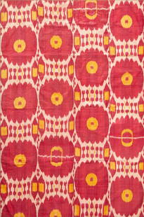 No Reserve - Silk Antique Uzbek Ikat Suzani 7 ft 3 in x 4 ft 10 in (2.21 m x 1.47 m): Property of a New York dealer Silk Antique Uzbek Ikat Suzani Size: 7 ft 3 in x 4 ft 10 in (2.21 m x 1.47 m) Collection of Antique Rugs, Vintage Rugs & Modern Carpets.