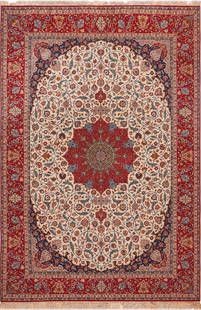 Vintage Silk & Wool Persian Isfahan Rug 12 ft 10 in x 8 ft 4 in (3.91 m x 2.54 m): Property of New Jersey estate Vintage Silk & Wool Persian Isfahan Rug Size: 12 ft 10 in x 8 ft 4 in (3.91 m x 2.54 m) Collection of Antique Rugs, Vintage Rugs & Modern Carpets.