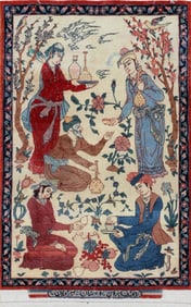 No Reserve - Fine Vintage Pictorial Persian Isfahan Seirafian Rug 3 ft 1 in x 2 ft (0.94 m x 0.61 m)