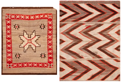 No Reserve - 2 Antique American Navajo Kilim Rugs 6 ft 5 in x 5 ft 3 in (1.95 m x 1.6 m)+6 ft x 4 ft