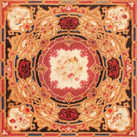 No Reserve - Antique French 19th Century Aubusson Rug 5 ft 8 in x 5 ft 8 in (1.73 m x 1.73 m)