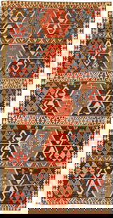 No Reserve - Antique Caucasian Flat Woven Kilim Rug 11 ft 9 in x 6 ft (3.58 m x 1.83 m): Inventory of the late Albert Karmely Antique Caucasian Flat Woven Kilim Rug Size: 11 ft 9 in x 6 ft (3.58 m x 1.83 m) Collection of Antique Rugs, Vintage Rugs & Modern Carpets.