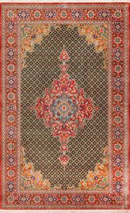 Vintage Qum Persian Silk Rug 6 ft 10 in x 4 ft 4 in (2.08 m x 1.32 m): Property of a NYC Dealer Vintage Qum Persian Silk Rug Size: 6 ft 10 in x 4 ft 4 in (2.08 m x 1.32 m) Collection of Antique Rugs, Vintage Rugs & Modern Carpets.