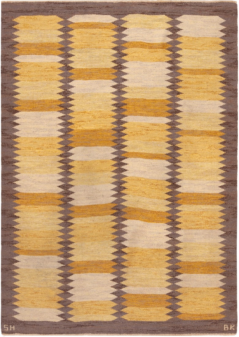 Vintage Berit Koenig Scandinavian Swedish Kilim Signed "SH" And "BK" 6 ft 8 in x 4 ft 8 in (2.03 m x (1 of 12)