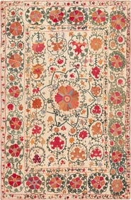 Antique Uzbek Suzani Embroidery Textile 7 ft 4 in x 4 ft 10 in (2.24 m x 1.47 m)