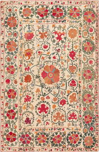 Antique Uzbek Suzani Embroidery Textile 7 ft 4 in x 4 ft 10 in (2.24 m x 1.47 m): Property of a New York dealer Antique Uzbek Suzani Embroidery Textile Size: 7 ft 4 in x 4 ft 10 in (2.24 m x 1.47 m) Collection of Antique Rugs, Vintage Rugs & Modern Carpets.
