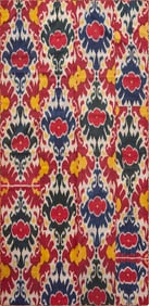 19th Century Antique Uzbek Ikat Suzani in Silk 7 ft 8 in x 3 ft 8 in (2.34 m x 1.12 m)