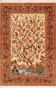 Vintage Persian Silk Qum Luxury Rug 5 ft x 3 ft 5 in (1.52 m x 1.04 m)