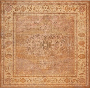 No Reserve - Antique Shabby Chic Indian Agra Rug 12 ft x 11 ft 7 in (3.66 m x 3.53 m)