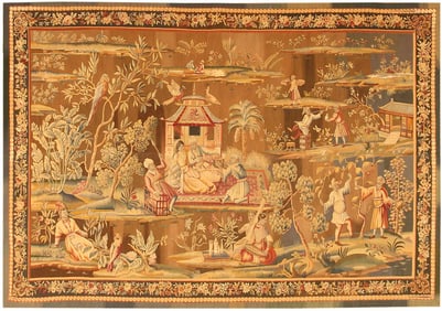 No Reserve - Antique French Pictorial Wall Hanging Tapestry Rug 6 ft x 8 ft 10 in (1.83 m x 2.69 m)