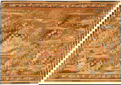 No Reserve - Antique French Pictorial Wall Hanging Tapestry Rug 6 ft x 8 ft 10 in (1.83 m x 2.69 m) (1 of 15)