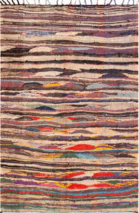 Vintage Moroccan Boucherouite Kilim Rug - 6 ft 1 in x 4 ft 4 in (1.85 m x 1.32 m): Curated collection of antique, vintage and modern rugs Vintage Moroccan Boucherouite Kilim Rug Size: 6 ft 1 in x 4 ft 4 in (1.85 m x 1.32 m) Woven from recycled textiles, this Moroccan Boucherouite ki
