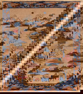 Antique Chinese Art Deco Rug - 9 ft 5 in x 8 ft 3 in (2.87 m x 2.51 m): Curated collection of antique, vintage and modern rugs Antique Chinese Art Deco Rug Size: 9 ft 5 in x 8 ft 3 in (2.87 m x 2.51 m) Provenance: Property of a NYC Dealer Depicting an idealiz