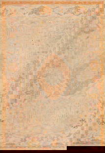 Antique Turkish Oushak Rug - No Reserve 12 ft 5 in x 8 ft 5 in (3.78 m x 2.57 m): Curated collection of antique, vintage and modern rugs No Reserve - Antique Turkish Oushak Rug Size: 12 ft 5 in x 8 ft 5 in (3.78 m x 2.57 m) This Oushak rug features a sun-faded palette of apricot, s