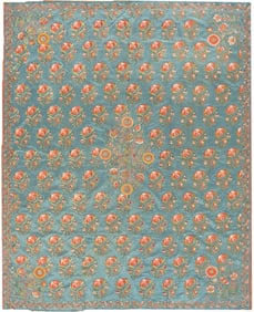 18th Century Silk & Metallic Thread Antique Ottoman Silk Embroidery - 6 ft 4 in x 5 ft 2 in (1.93 m