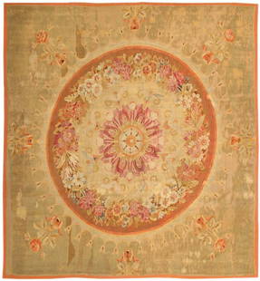 Early French Aubusson Rug - No Reserve 8 ft x 7 ft 6 in (2.44 m x 2.29 m): Curated collection of antique, vintage and modern rugs No Reserve - Early French Aubusson Rug Size: 8 ft x 7 ft 6 in (2.44 m x 2.29 m) Provenance: Inventory of the late Albert Karmely Thi